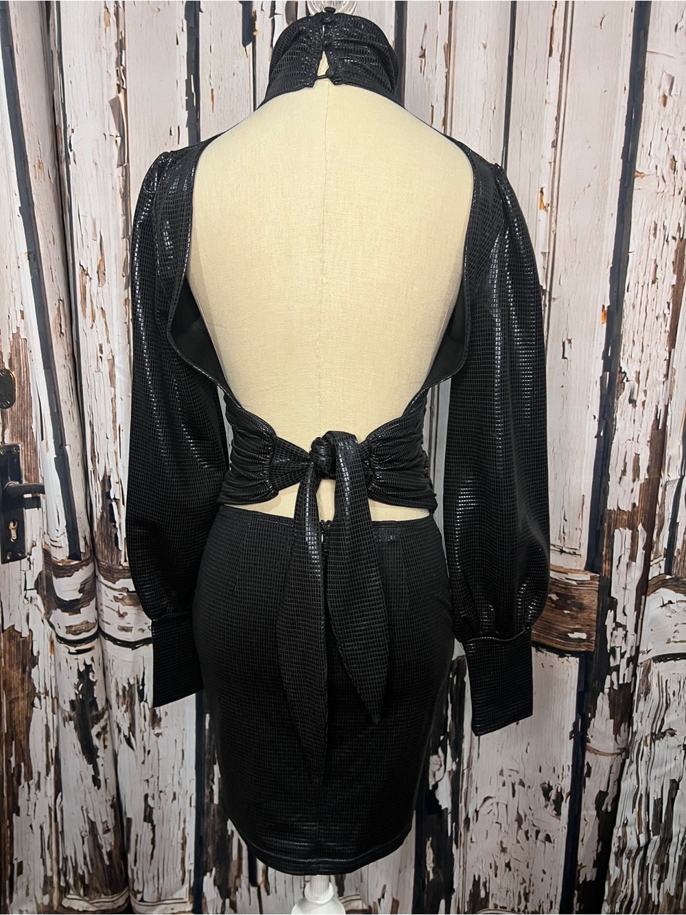 AKIRA Black Long-Sleeve High-Neck Ruched Mini Dress - Picture 5 of 9
